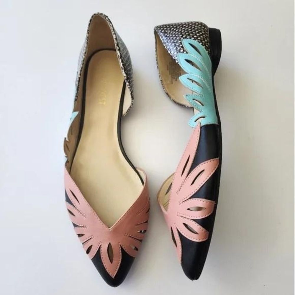 NINE WEST Flats Pointy Toe Pink Aqua Green Classic Trendy Chic size 8.5